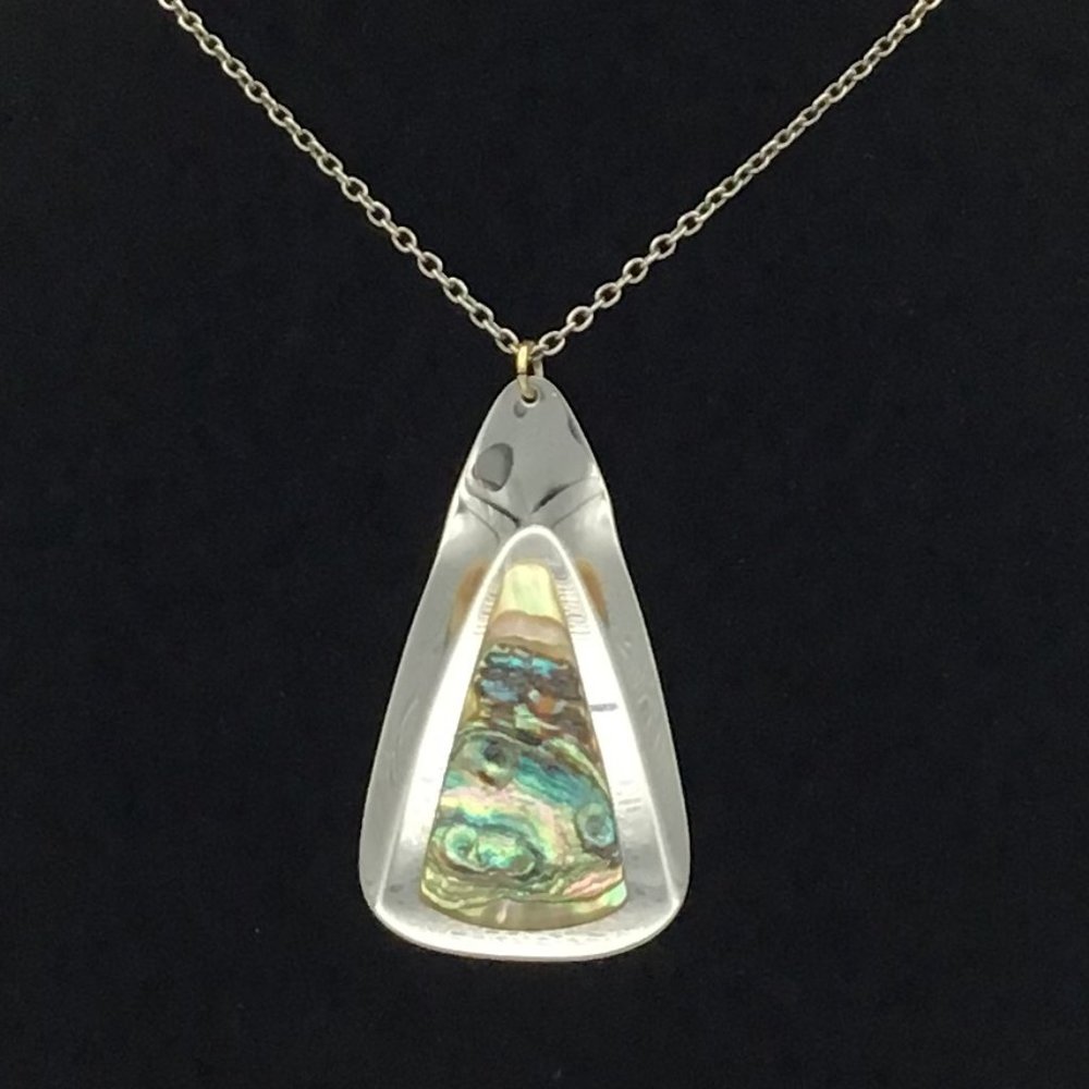 Striking Abalone Shell Large Pendant & Chain Necklace Vintage Iridescent